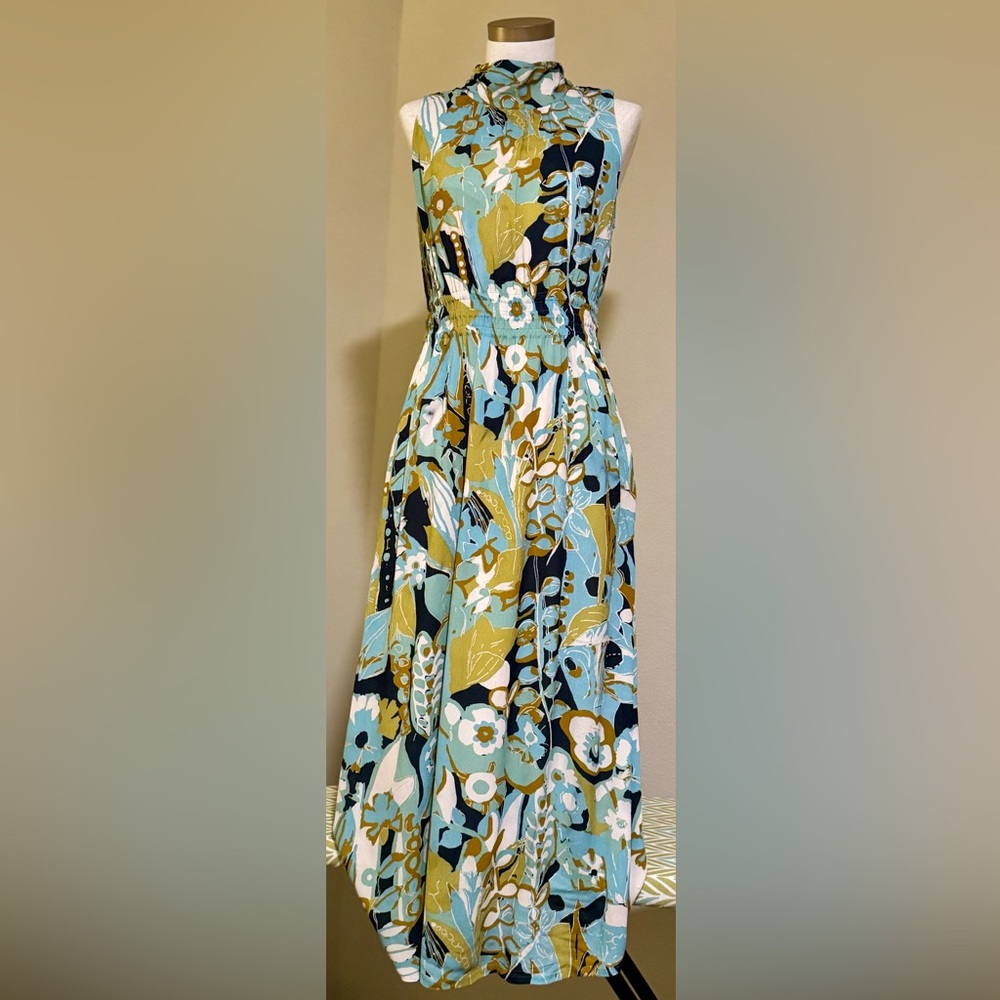 Spartina 449 Blue and Gold Floral Midi Dress